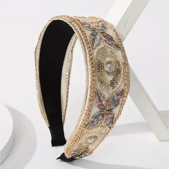 Wide-Brimmed Sequin Butterfly Headband - Picture 1 of 3